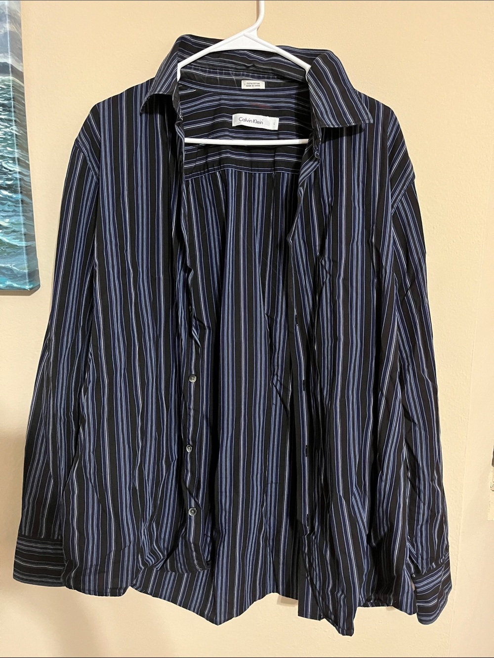 Calvin Klein Black Dress Shirt with Blue Pinstripes